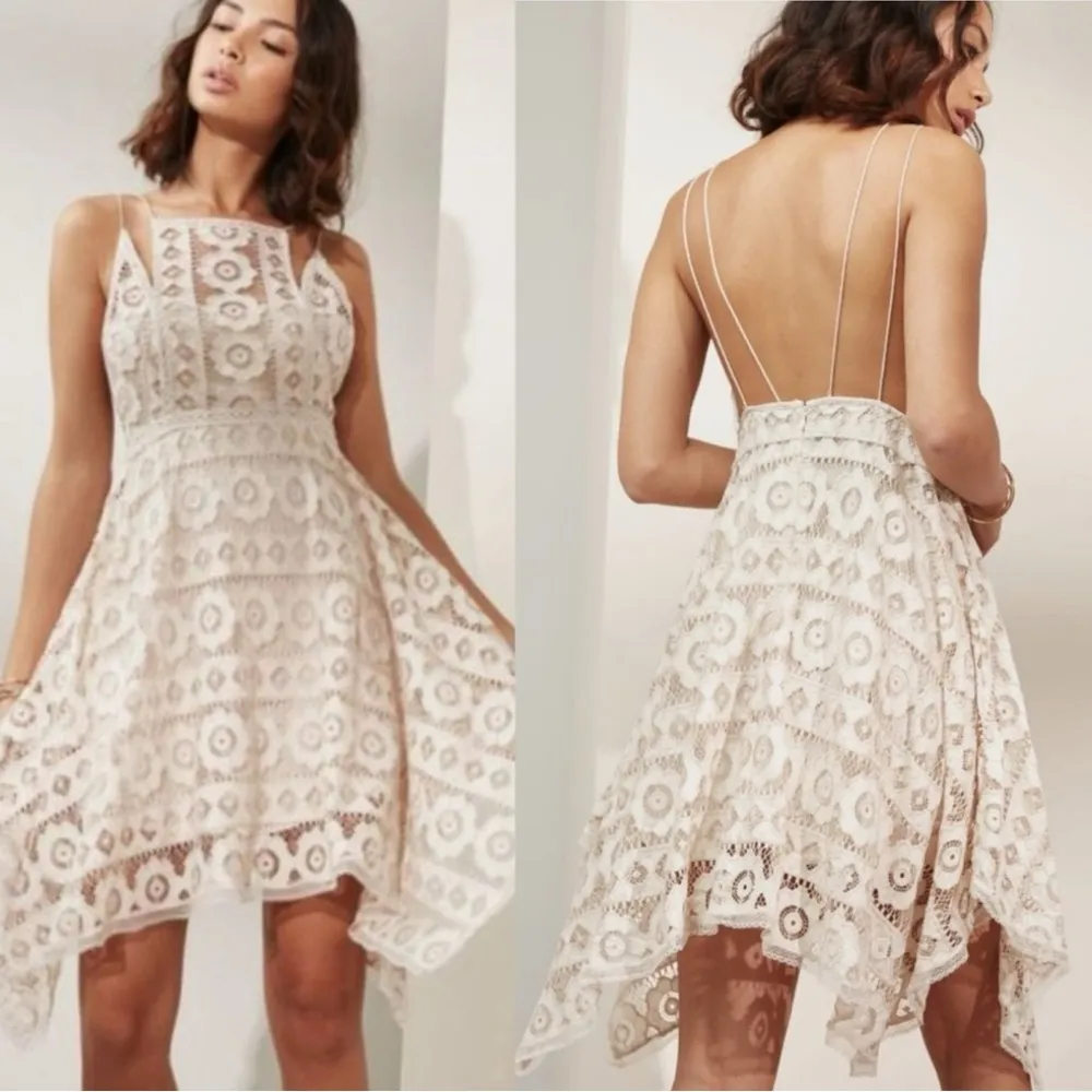 Free People Ethereal Fairy Lace Apron Handkerchief Dress Ivory Nude Bohemian 4 - Image 5