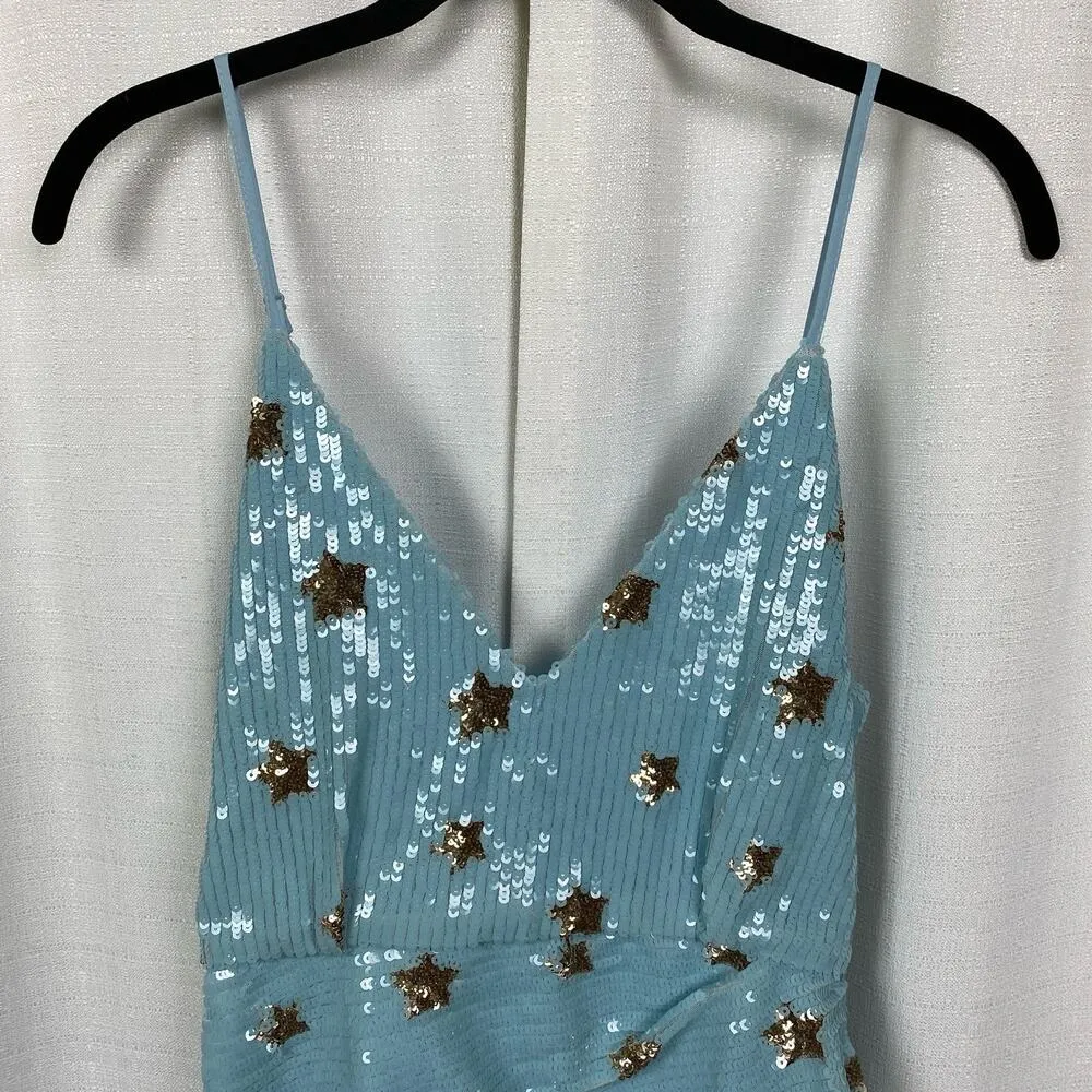 Revolve Superdown Blue Star Print Sequin Dina Mini Dress Sz.S - Image 6