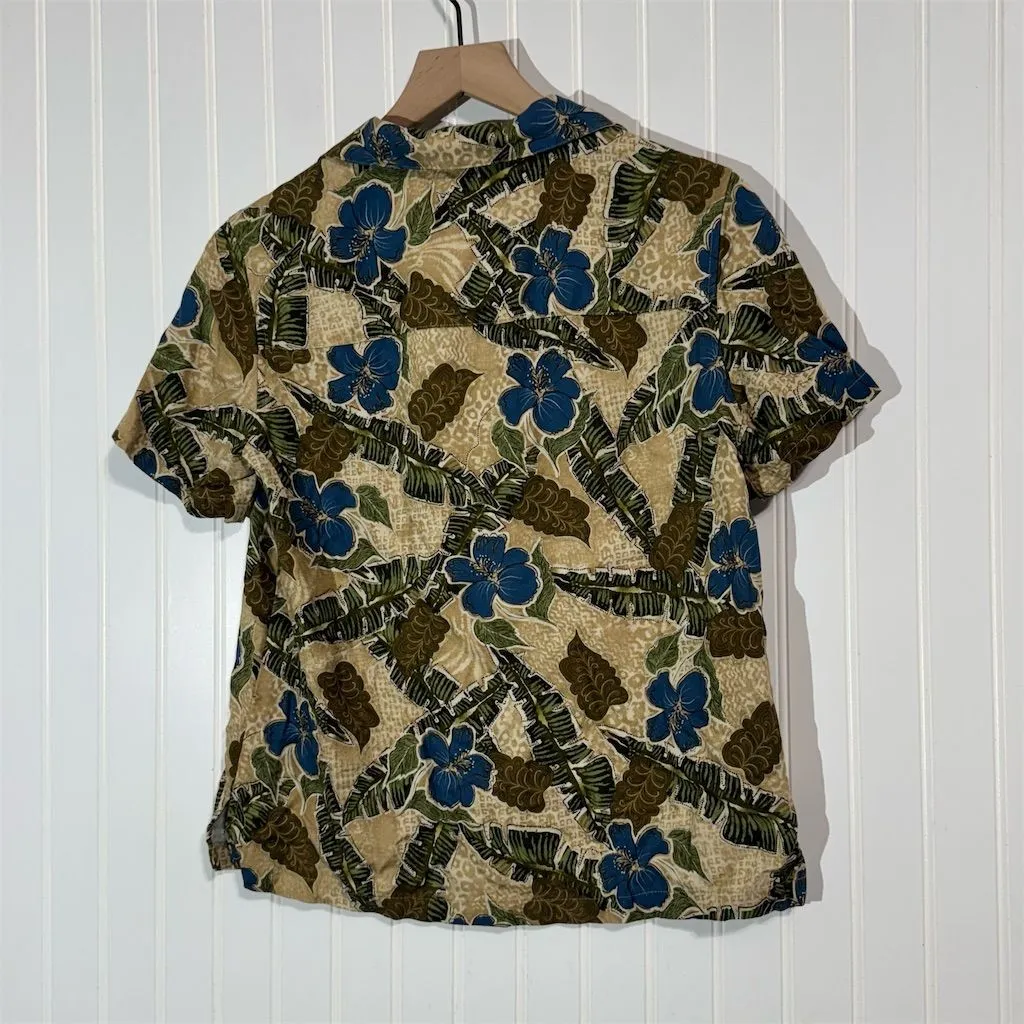 Marsh Landing Rayon Hawaiian Shirt Small Blue Green Floral Tropical Button Up - Image 3