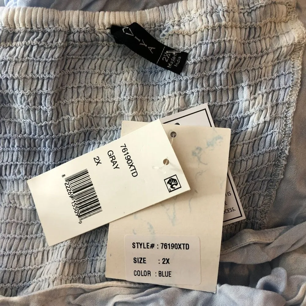 Raviya Swim Cover Up Dress Ruffle Cap Sleeve Hi Low Tie Dye Blue Gray 2X - Image 3