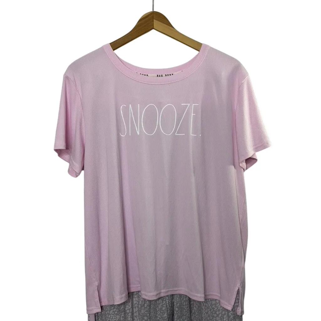 RAE DUNN Pink & Gray SNOOZE Lightweight Fun 2 Piece Pajama Set Women's XL NEW - Image 2