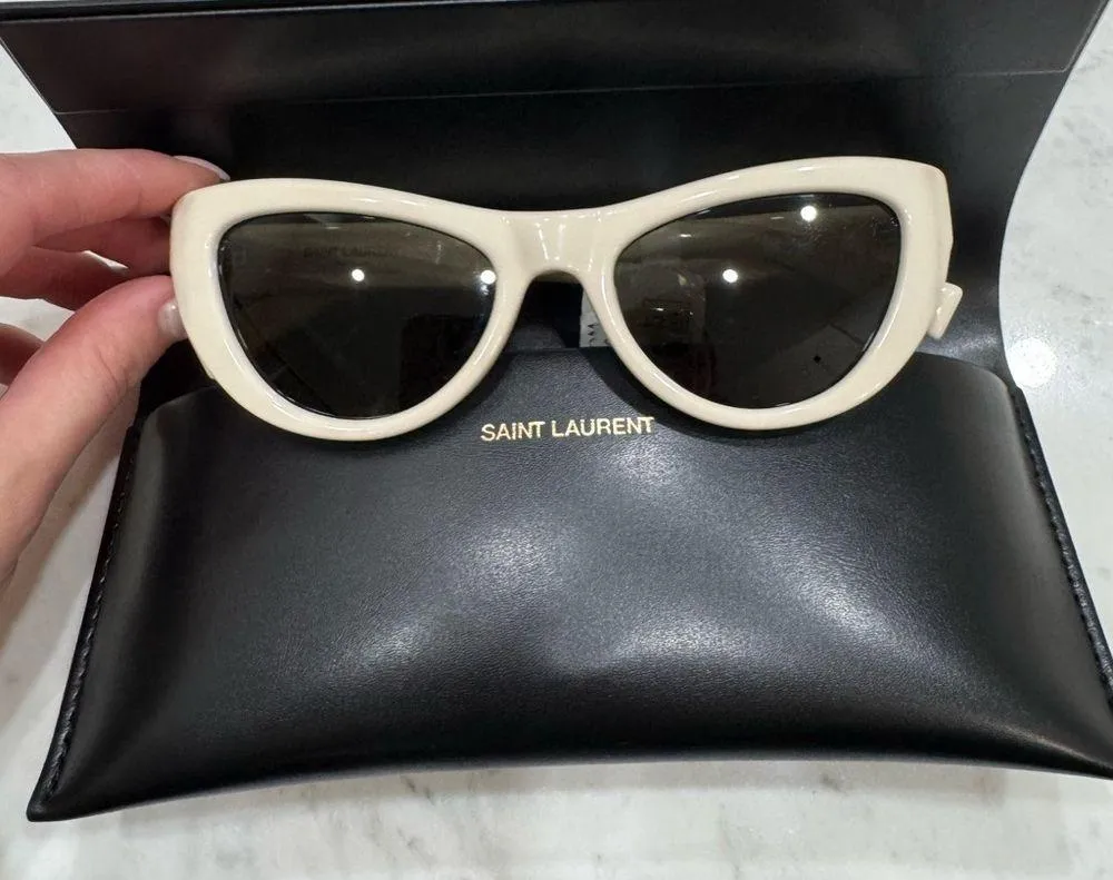NEW- Saint Laurent 53mm Cat Eye Sunglasses in Ivory - Image 12