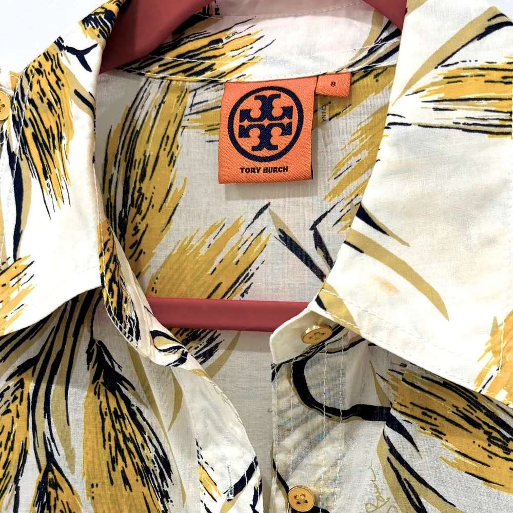 NWOT Tory Burch Brigitte Yellow Wheat Print Roll Sleeve Signature Blouse Size 8 - Image 5