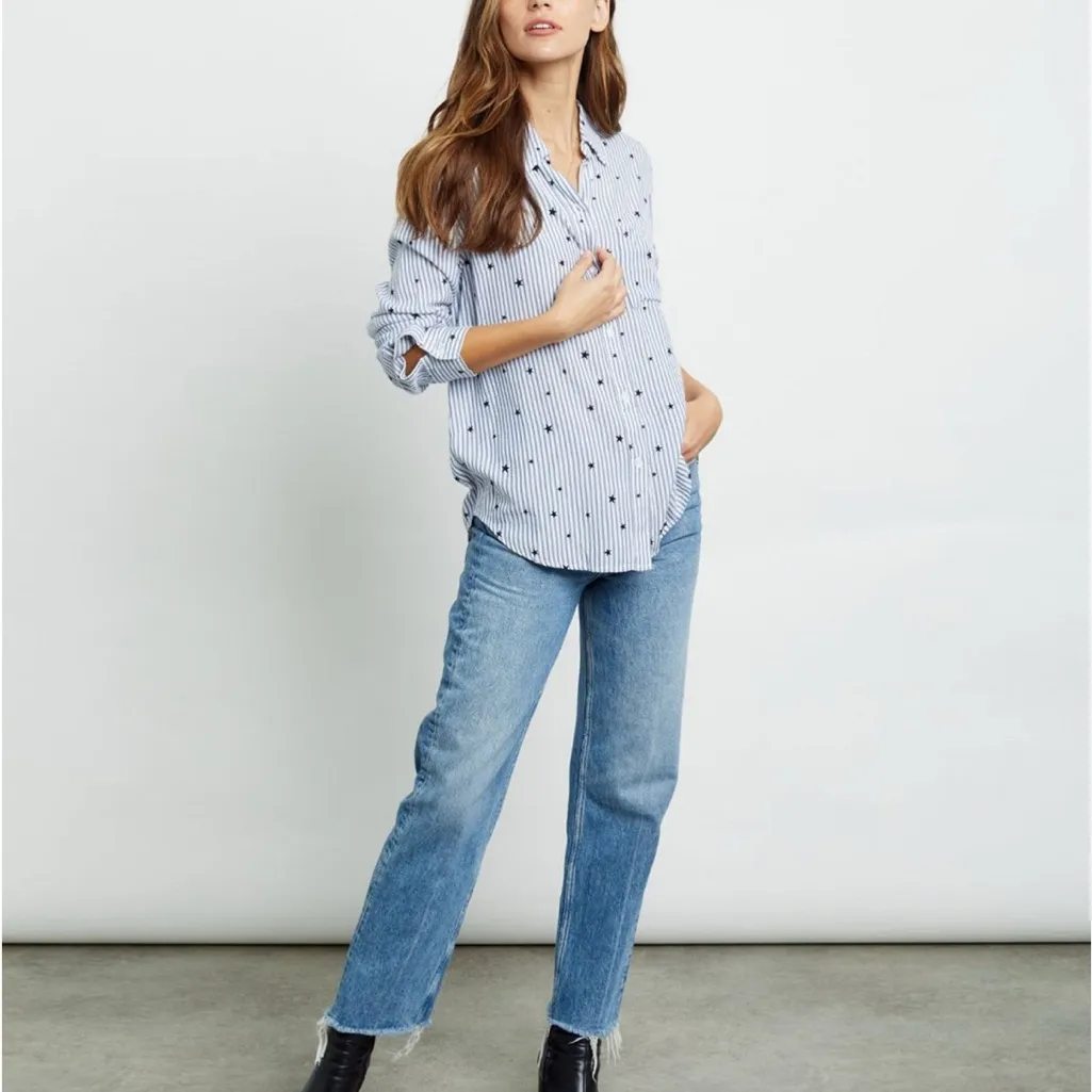 RAILS Rocsi Flocked Star Print Shirt Blue White Grey Medium - Image 2