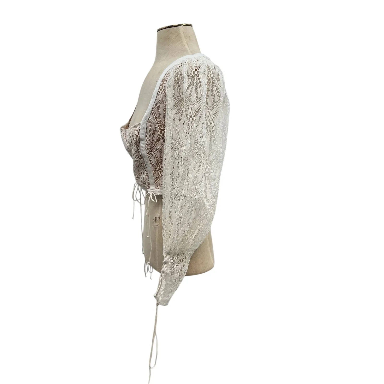 For Love and Lemons Bright Lights Lace Crop Top White Cream Size Large - Image 6