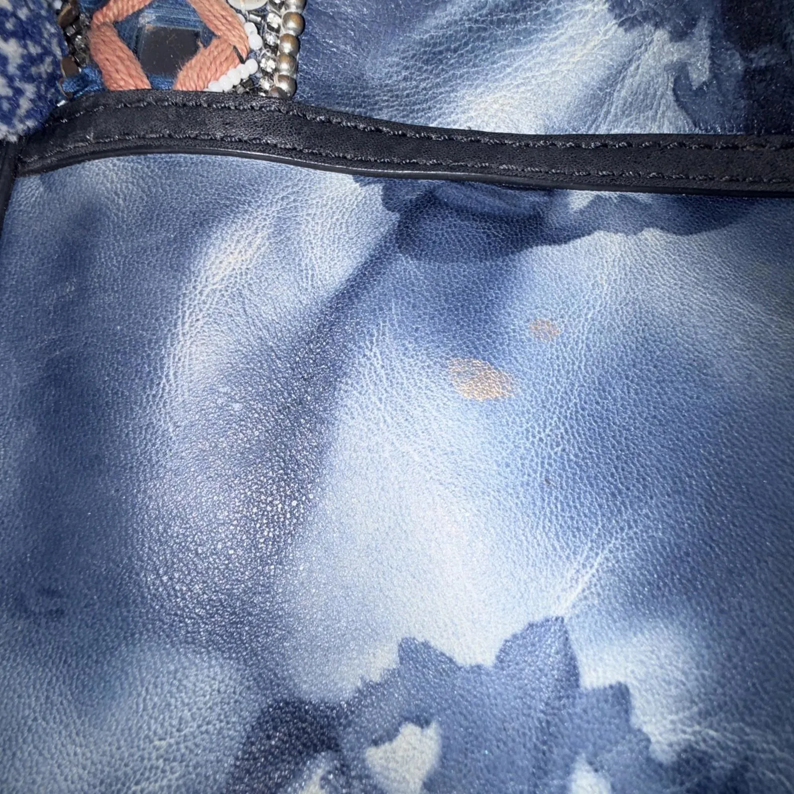 Rebecca Minkoff Dreamy Pom Leo Blue Leather Envelope Tie Dye Bohemian Clutch - Image 10