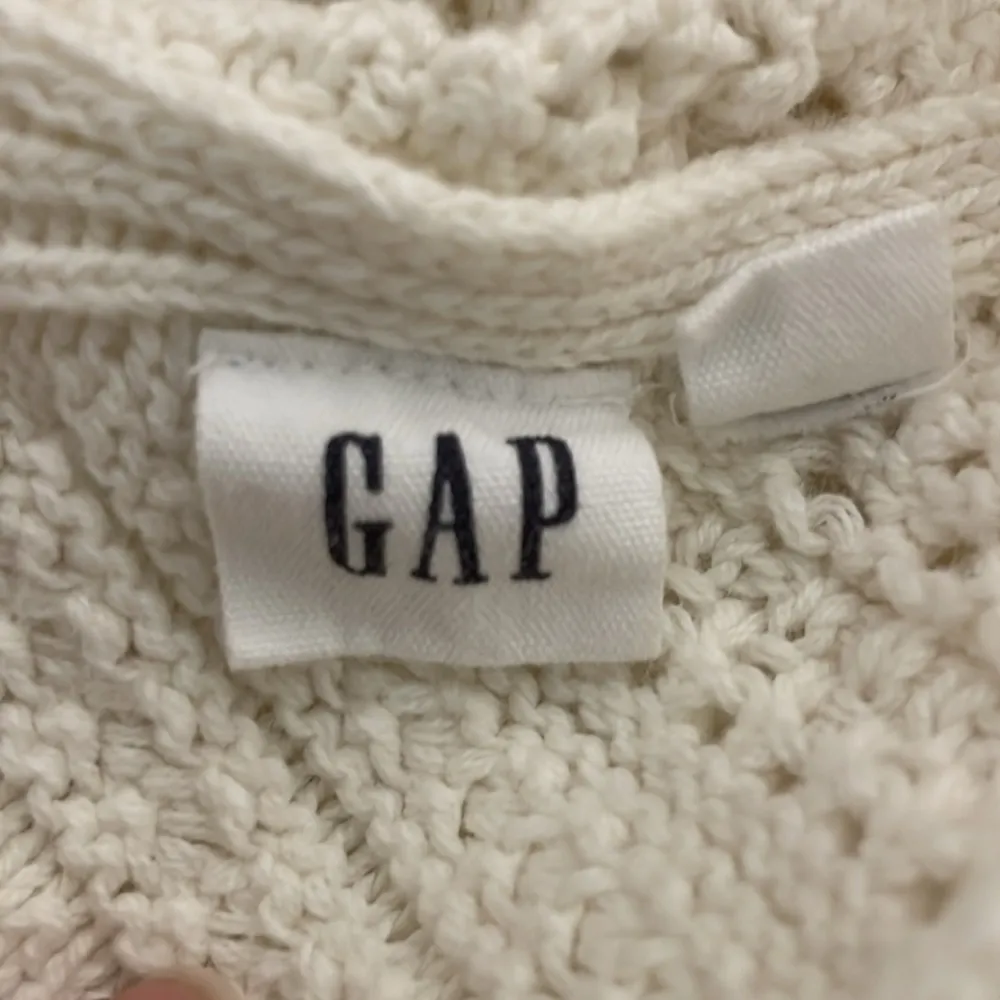 Gap Crochet Sweater Tank Cropped Ivory Frost Sleeveless Vneck Size Large - Image 4