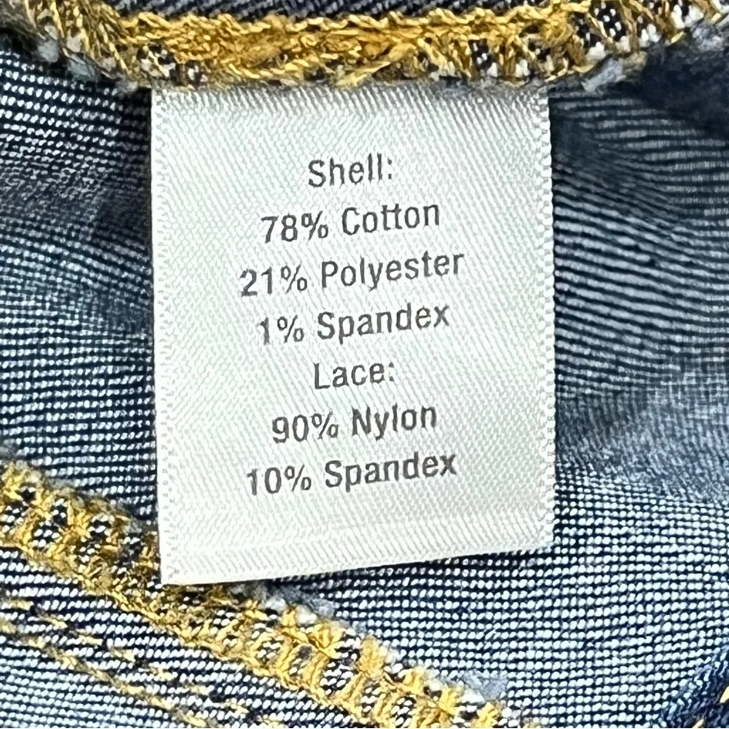 Sahalie Classic Blue Jean Jacket with Black Lace Trim Size Medium - Image 11