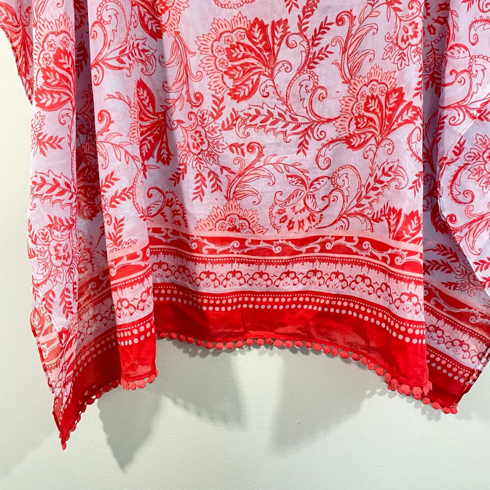 Talbots Women Red Paisley Cotton Silk Lightweight Poncho Blouse Size S NWT - Image 3