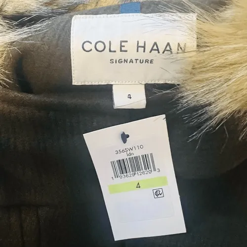 Cole Haan Wool Blend Faux Fur Trim Hooded Coat, Brown,‎ Size 4, NWT - Image 11