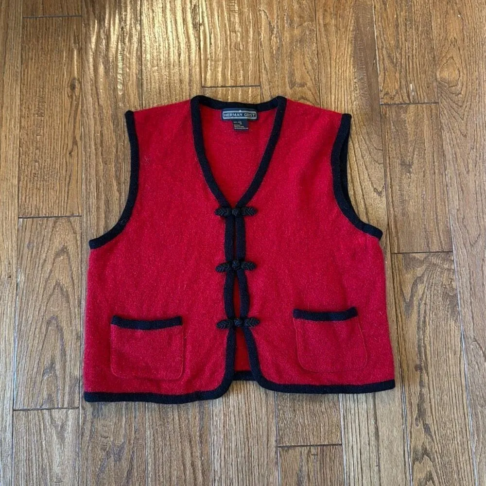 Herman Geist 100% wool red vintage vest size M - Image 2