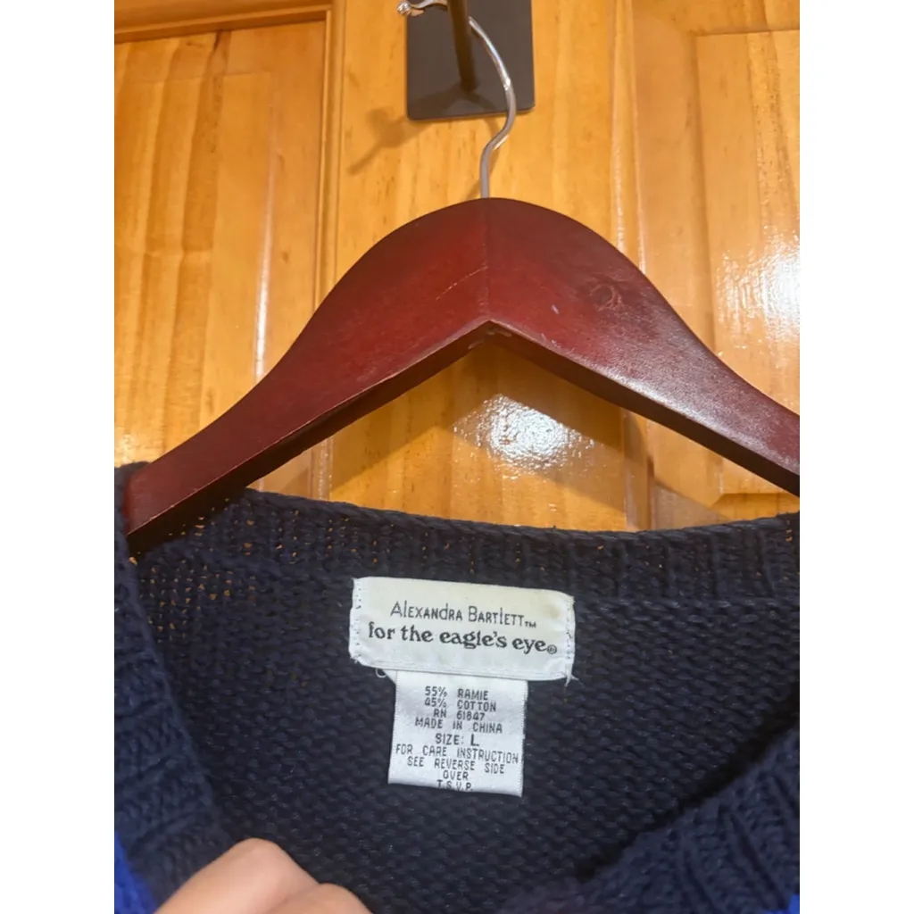 Vintage Alexandra Bartlett for The Eagle's Eye Pumpkin Scarecrow Fall Harvest Blue Size L - Image 3