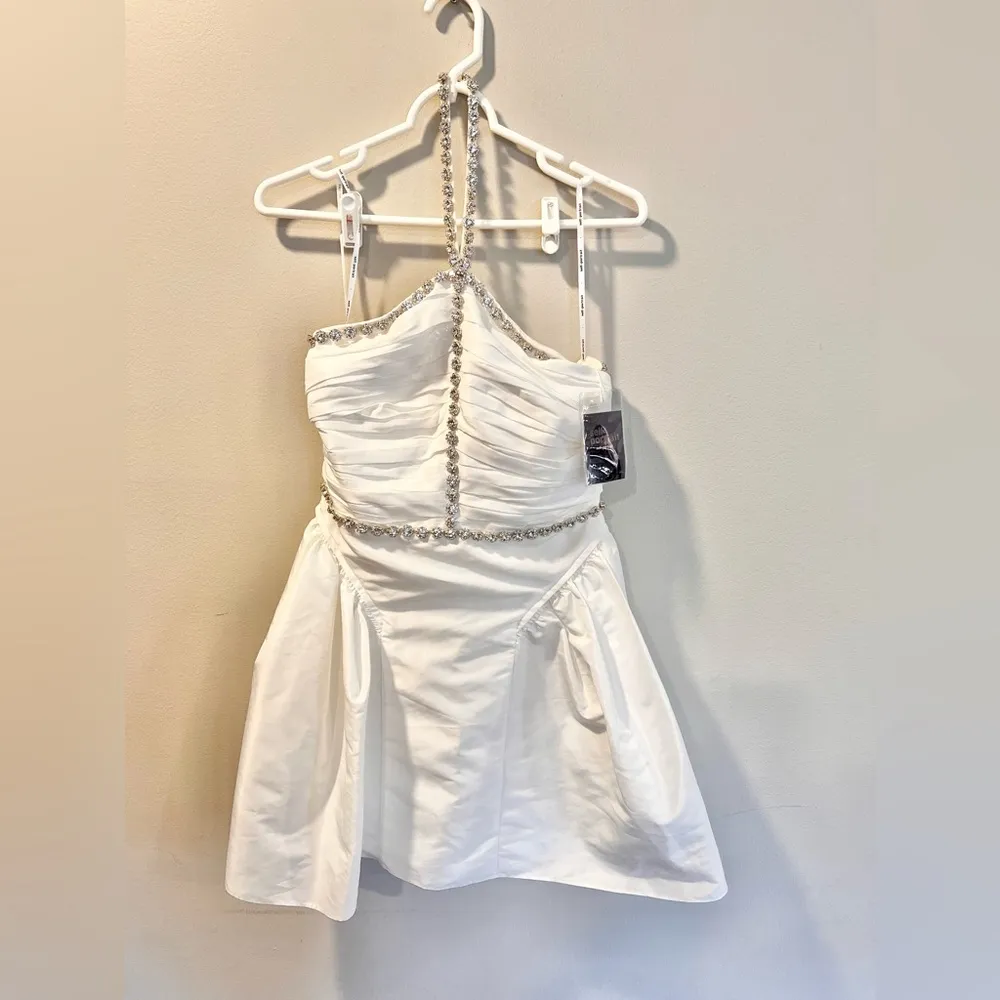 NWT Self Portrait Embellished Taffeta Diamante Trim White Dress Size 6 - Image 6