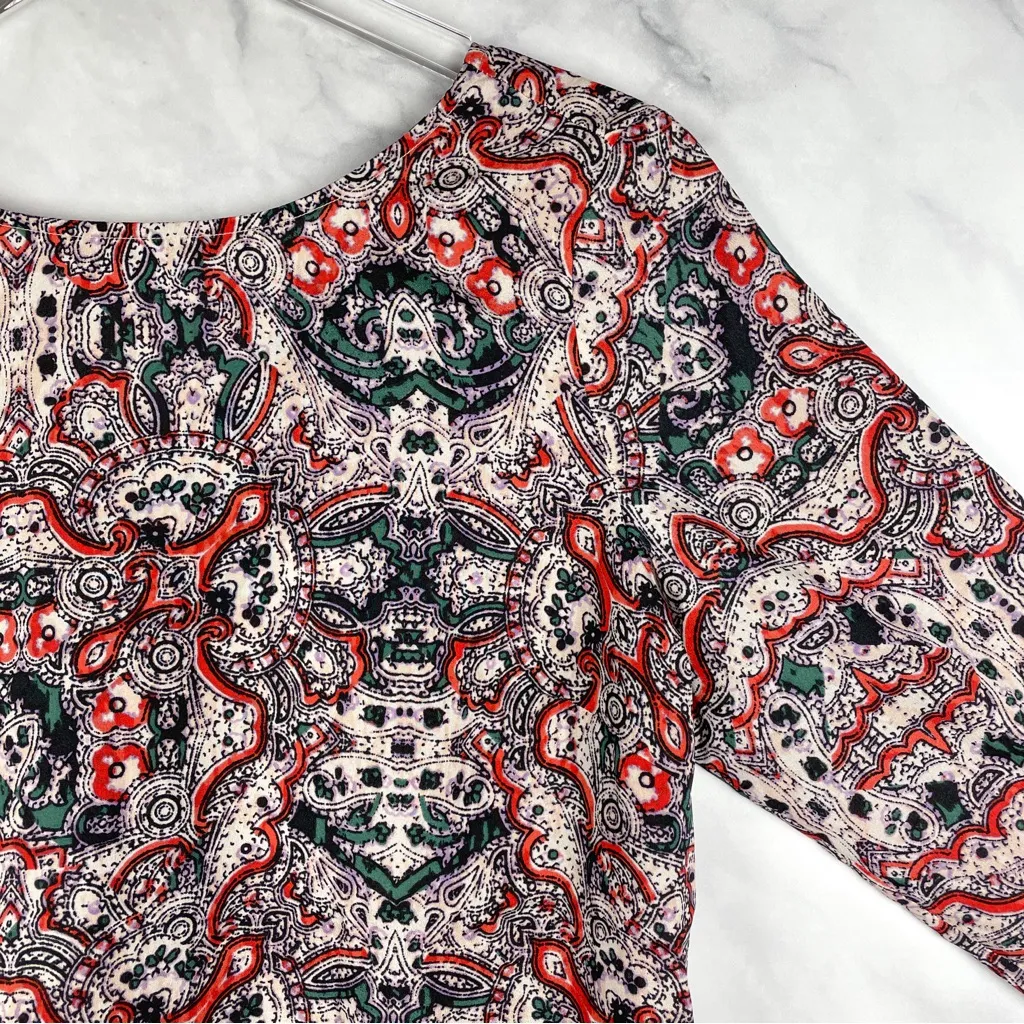 NWT The Limited Mosaic Abstract Print Ruffle V Back 3/4 Sleeve Blouse Top Boho S - Image 5