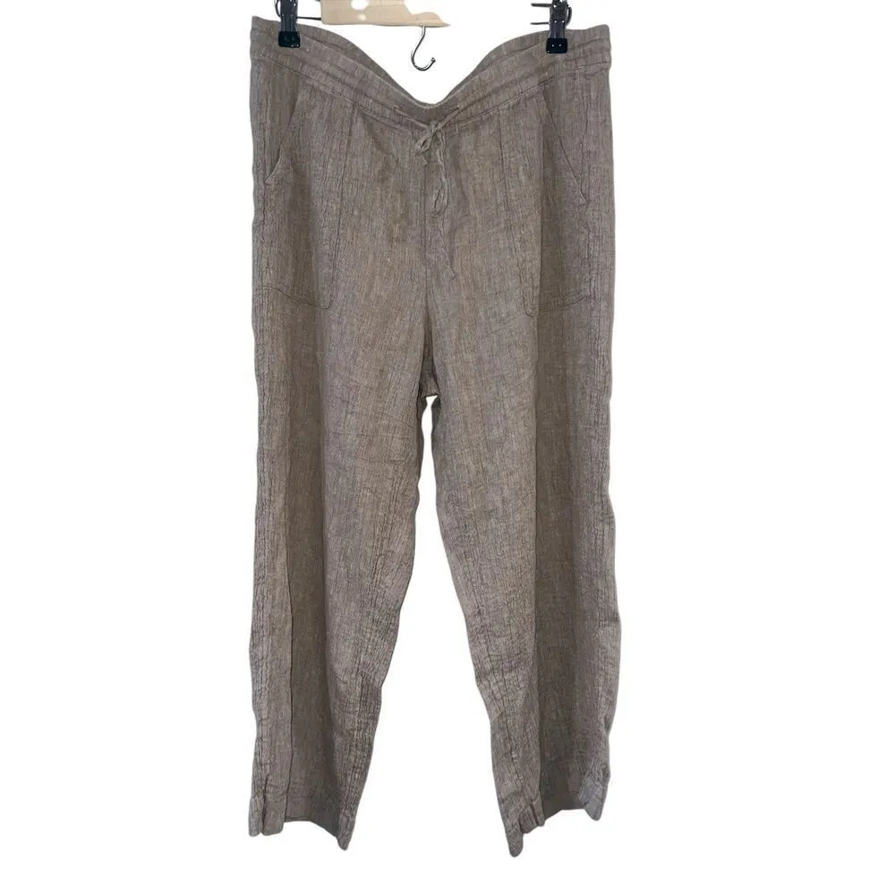 ✨J. Jill Pure Jill Linen Blend Pull On Crinkle Gauze Straight Leg Sz M Pants✨ Tan Size M - Image 4