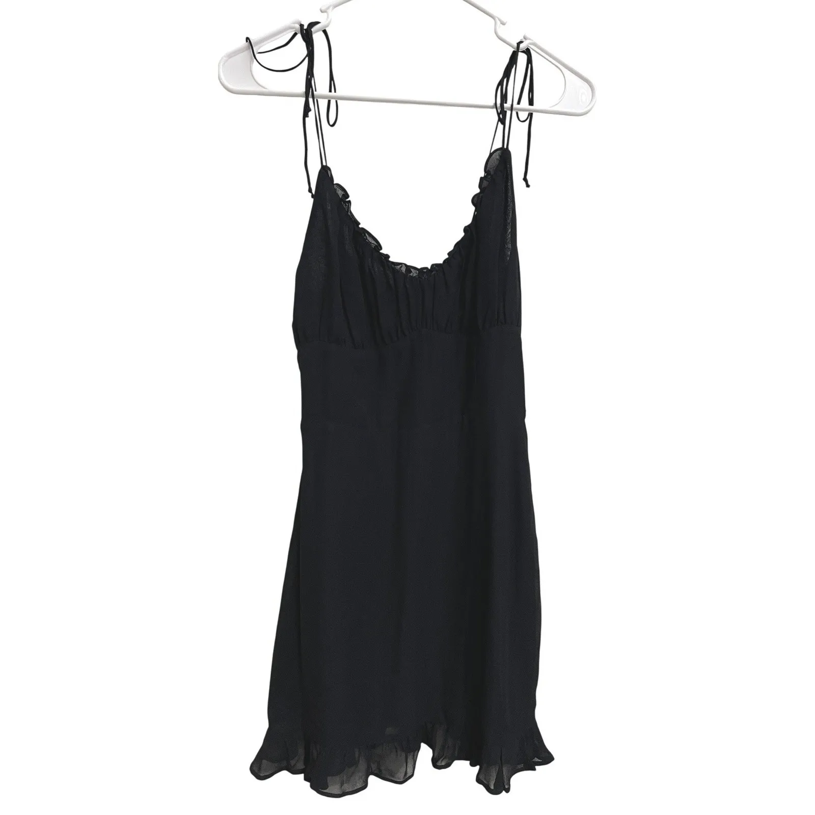 Reformation Esther Dress Black Mini Smocked Waist Size 8 Milkmaid Coquette Vamp - Image 2