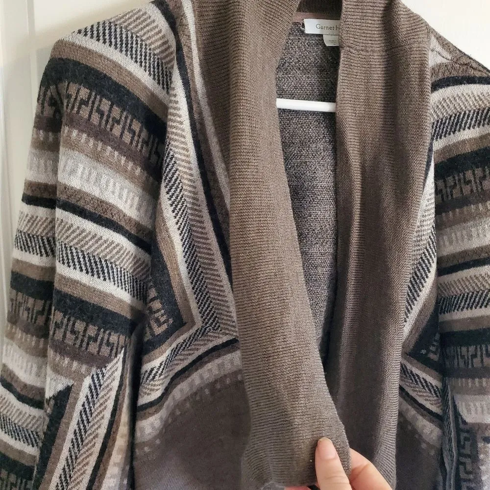 Garnet Hill Wool Knit Striped Cardigan Sweater Waterfall Open Front Size Small - Image 4