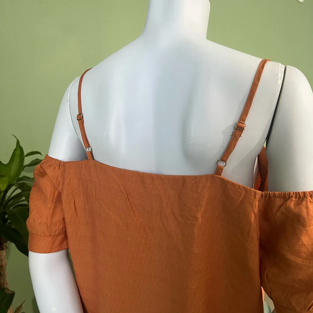 SHEIN Orange Puff Sleeve Button Down Blouse - Image 2