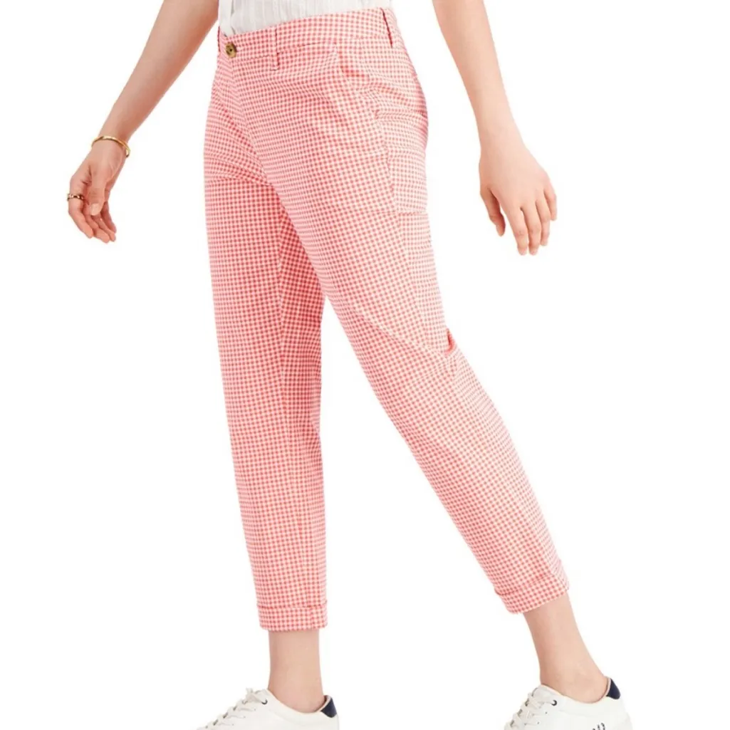 Tommy Hilfiger Heritage Hampton Red White Stretch Chino Gingham Pants Size 12 - Image 3