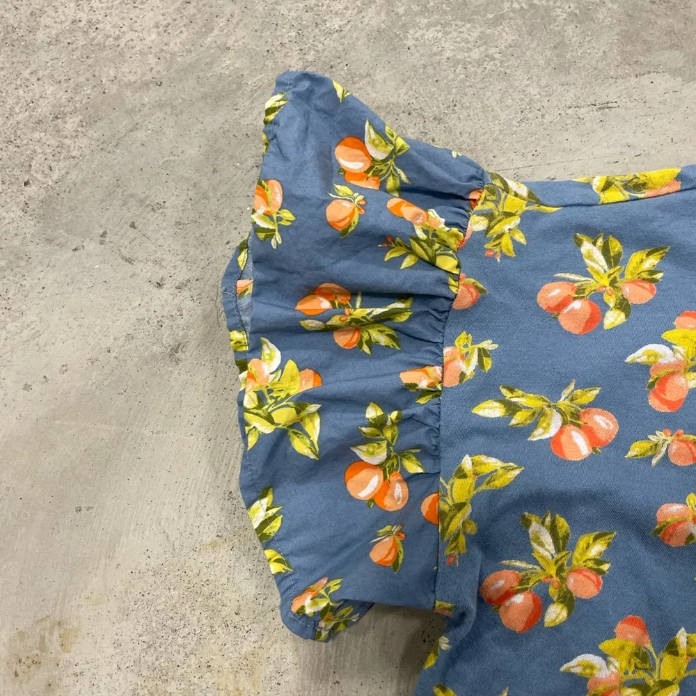 LOFT Womens Ruffle Sleeve Oranges Blue Crewneck tshirt Size Large - Image 4