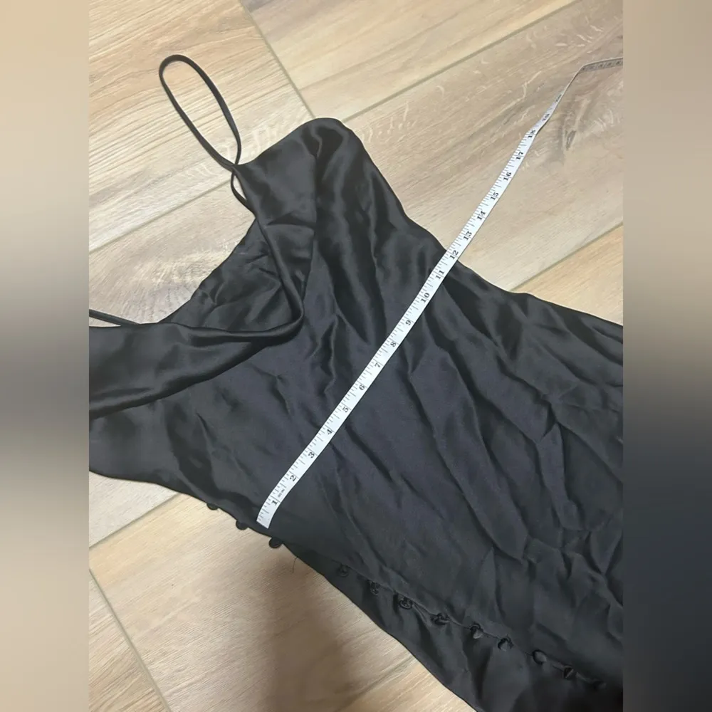 Zara Black Satin Camisole Draped Neck Button Detail Slip Midi Dress - Small - Image 8