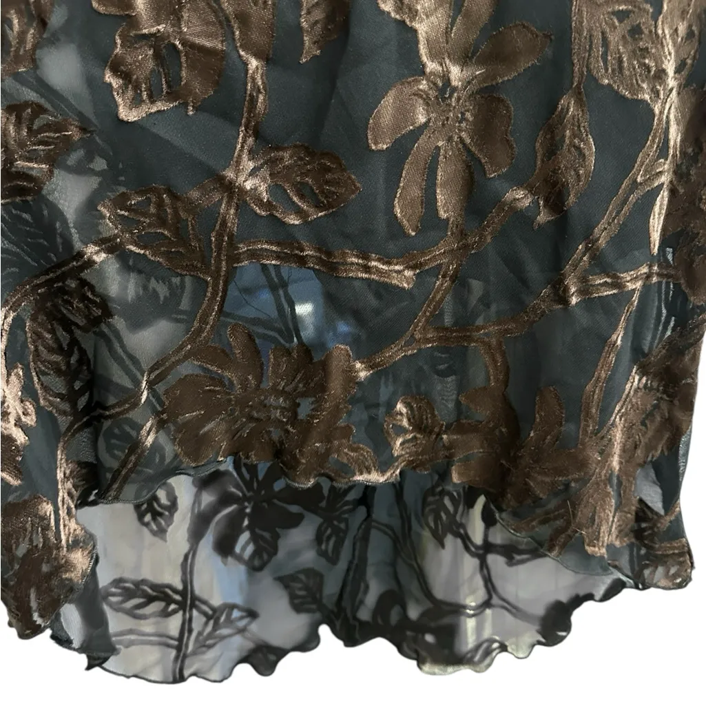 Vintage Chiffon Velvet Burnout Beaded Dress Midi Whimsigoth Y2K Feminine Size L - Image 5