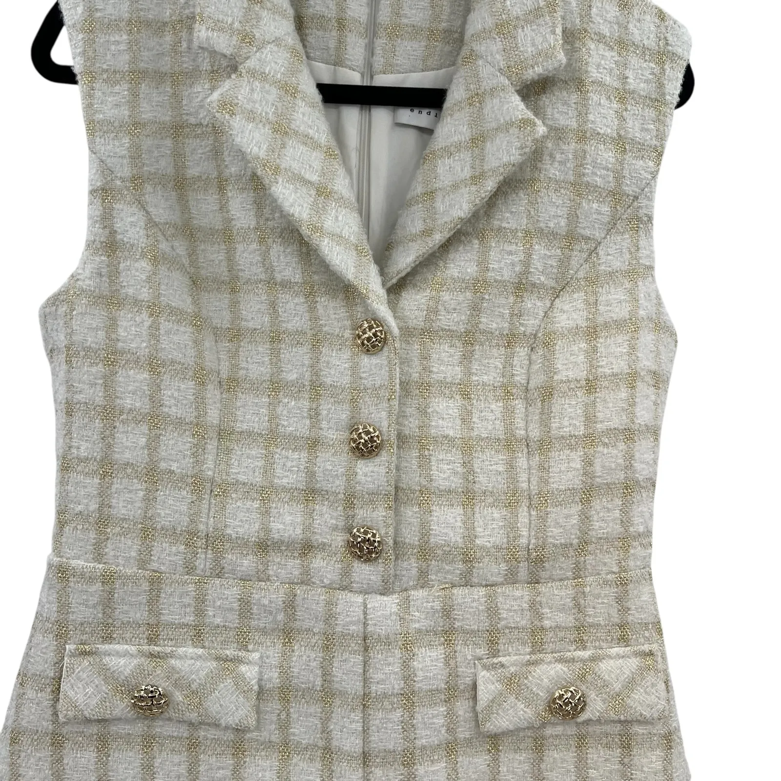 Endless Rose Suited Tweed Romper Plaid Check White Gold Size Medium - Image 5