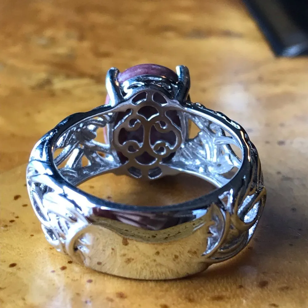 Norwegian Thulite Sterling Silver Ring Size 8 Pink - Image 4