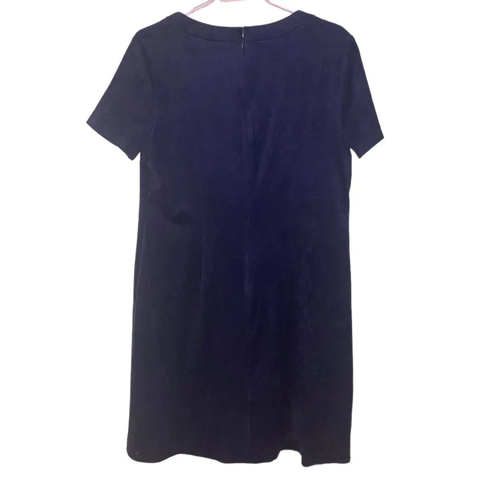 Eliza J Faux Suede Lace-Up Short Sleeve Lined Shift Dress Business Navy 14 - Image 7