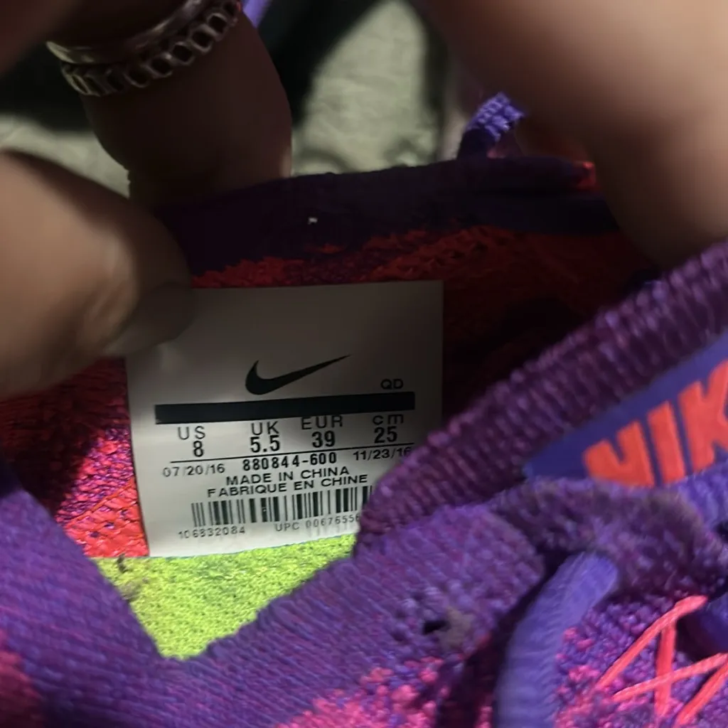 Nike Free Run Flyknit 2 Pink Purple Shoes Women's Size US8 - Image 3