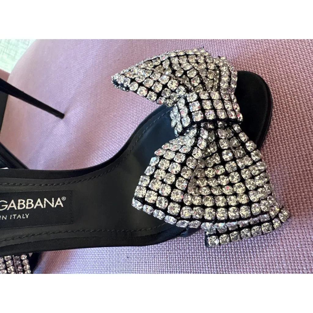 Dolce & Gabbana Keira Bow Sandal in Nero & Crystal 37 With Box womens High Heels - Image 10