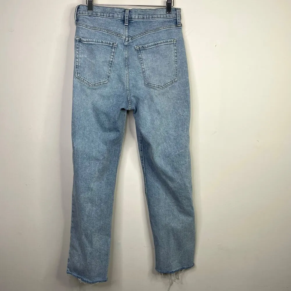 Old Navy Sky Hi Extra High Rise Straight Leg Raw Hem Ankle Stretch Jeans women 8 - Image 8