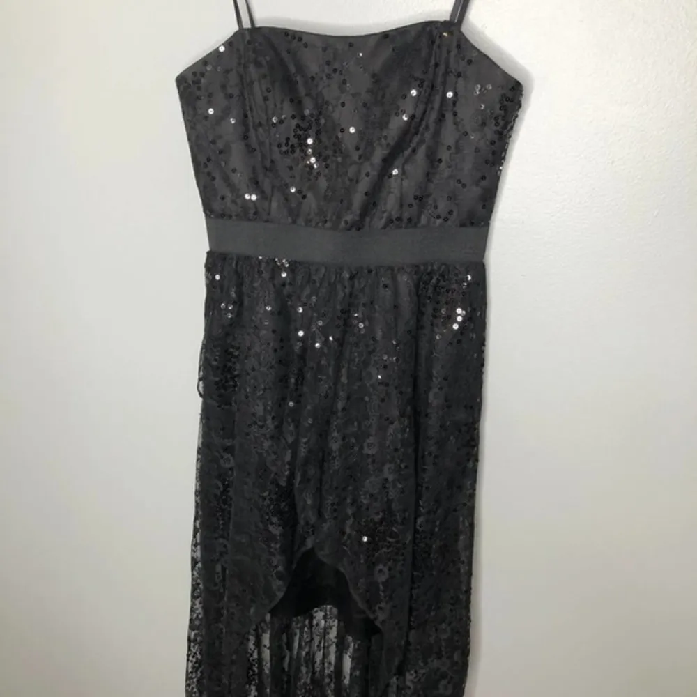 Aidan Mattox black high low sequin strapless dress - Image 3