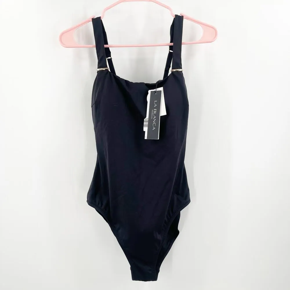 LA BLANCA Luxe Swimsuit SZ 8 Black One Piece NWT Swim Tummy Control Compression - Image 3
