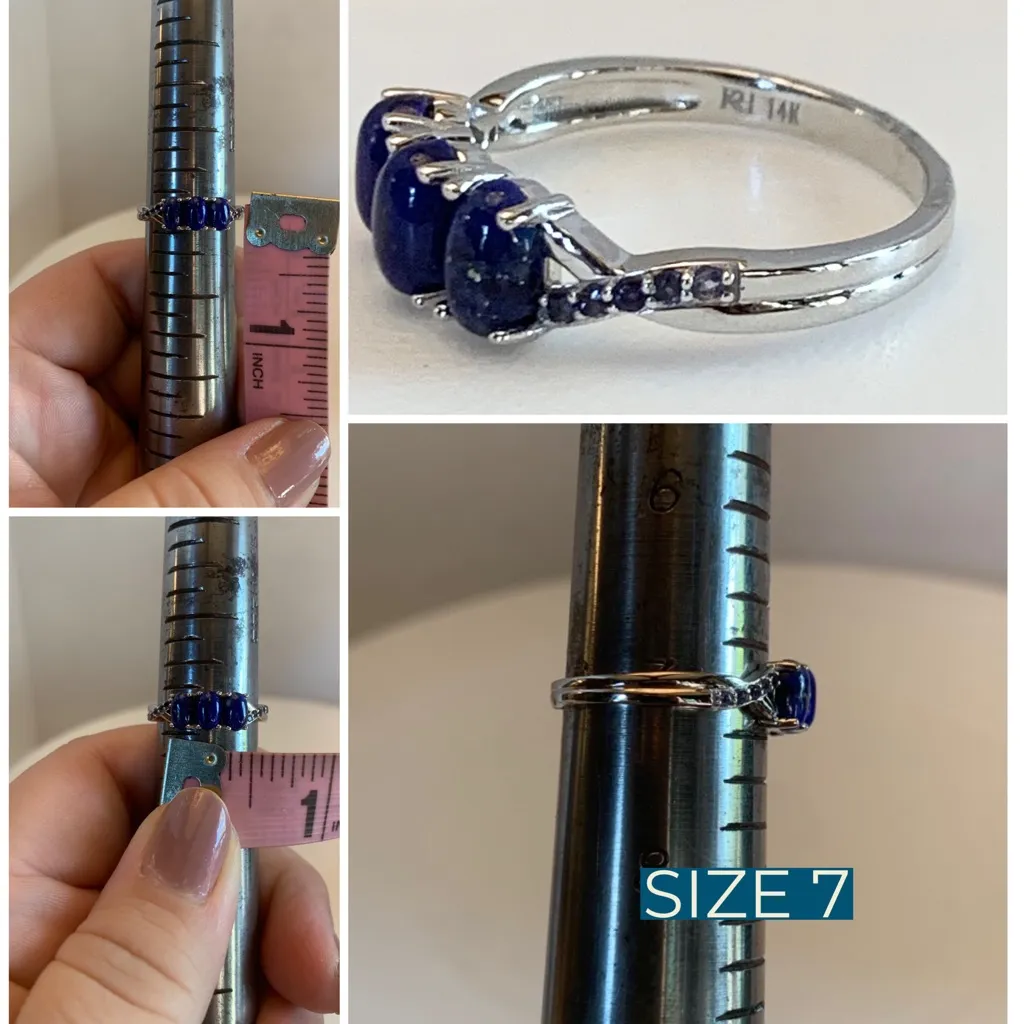 14K SOLID WHITE GOLD OVAL CABACHON LAPIS LAZULI WITH IOLITE ACCENTS (7) Blue - Image 8