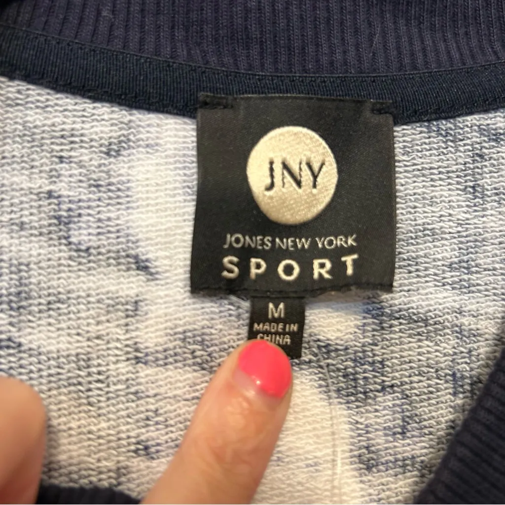 Jones New York Sport Navy Blue White Tie Dye Long Sleeve Zip-Up Jacket NWT - Image 3