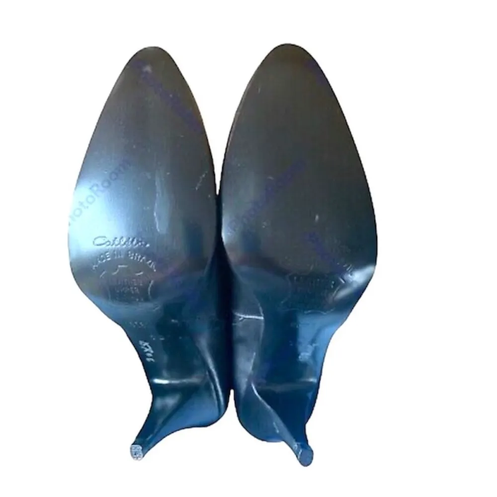 Black Leather Catleia Pointed Toe Stiletto Healed Boots Size 7B - Image 4