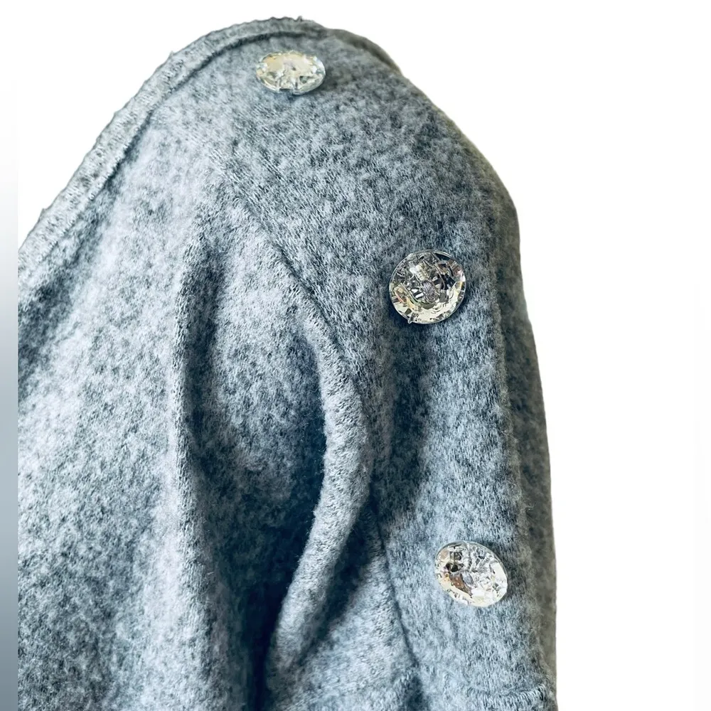 Joie De Vivre Plus Size Steele Blue Fuzzy Rhinestone Bedazzled Glam Sweater Top - Image 4