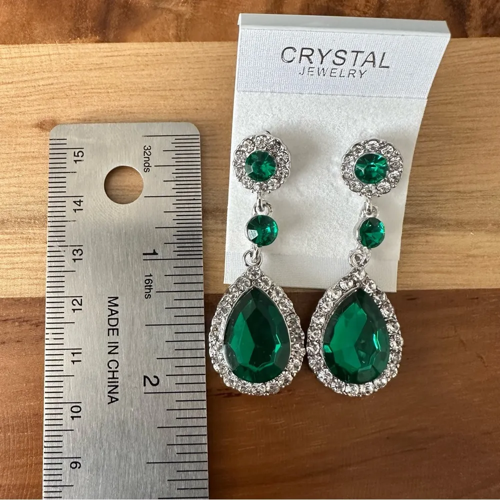 New Crystal Long Hanging Earrings Women Water Drop Wedding Jewelry Earrings Green - Image 3