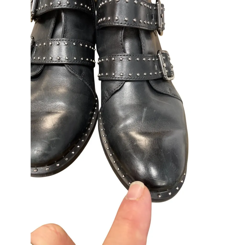 Paul Green Womans Black leather studed moto ankle boots sz 5.5 SKU 9631 - Image 12