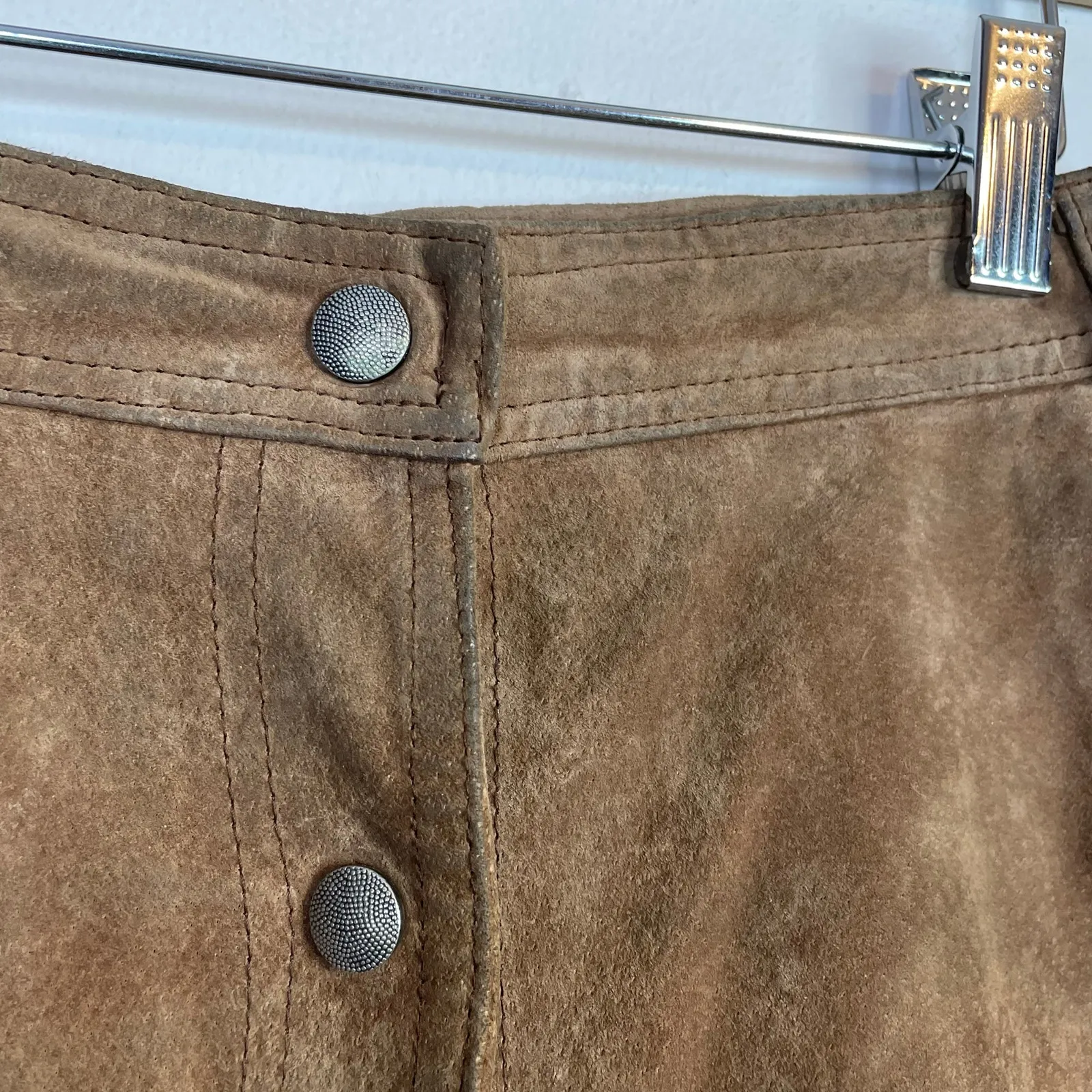 Vintage Tanner Brown Tan Suede Leather Midi A - Image 4