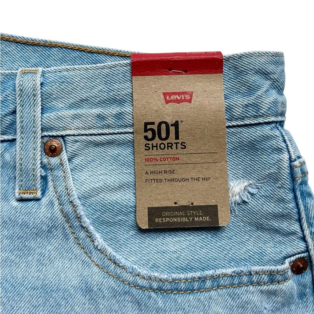 NWT Levi's 501 Distressed Button Front Denim Shorts - Image 2