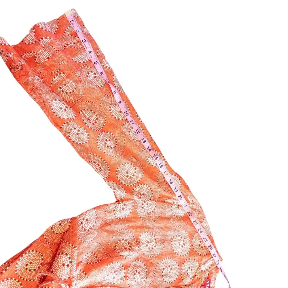 Staud Karlee Linen Long Sleeve Printed Bell Sleeve Mini Dress Coral Orange XS - Image 16