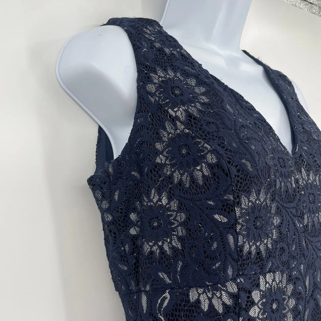 Enfocus Studio Lace Maxi Dress 8P Navy Romantic Coquette Wedding, Elegant Sheath - Image 3