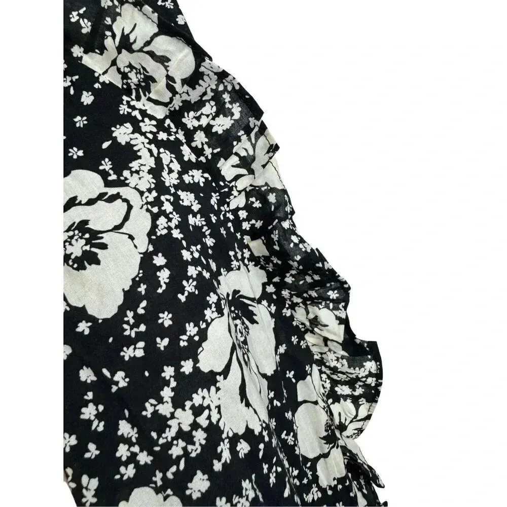 Who What Wear Floral Novelty Long Sleeve Button Down Shirt S Ruffle Collar NWT - Image 6