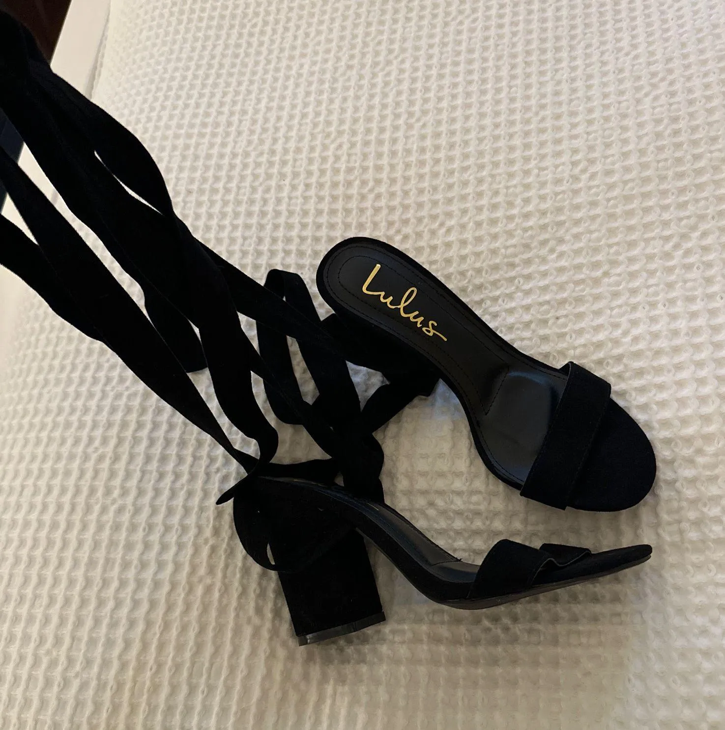 Lulus Lace Up Black Suede Heels - Image 3