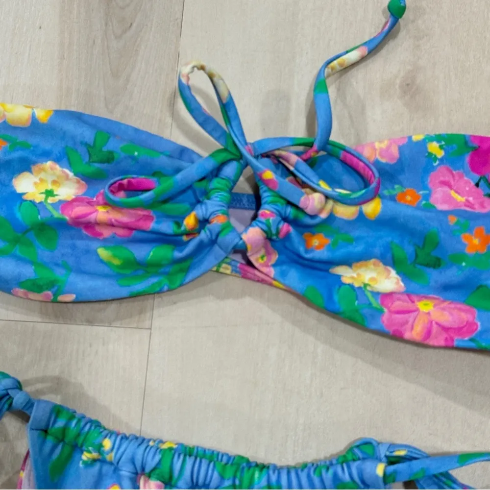 PacSun Bikini Set Floral Splash Curtain Tie Side Bottoms hawaii strapless top - Image 6