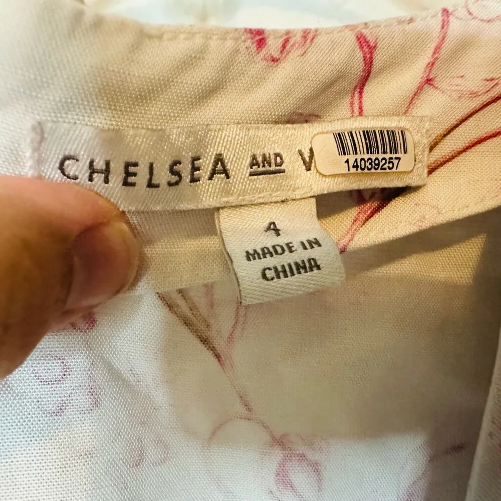 CHELSEA AND WALKER Women's White Pink Floral Button Front Mini Dress Size 4 - Image 8