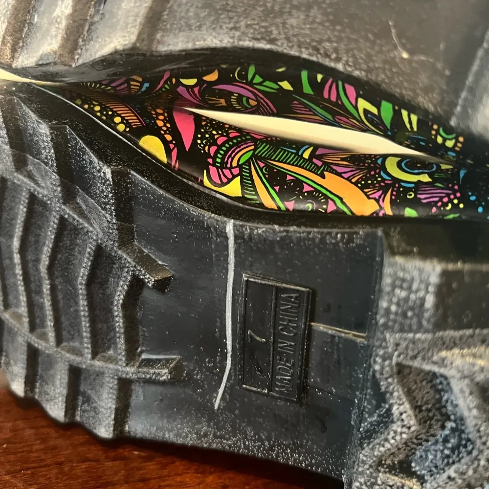 Sakroots Black Winter Rain Boots with Floral Trim - Image 7