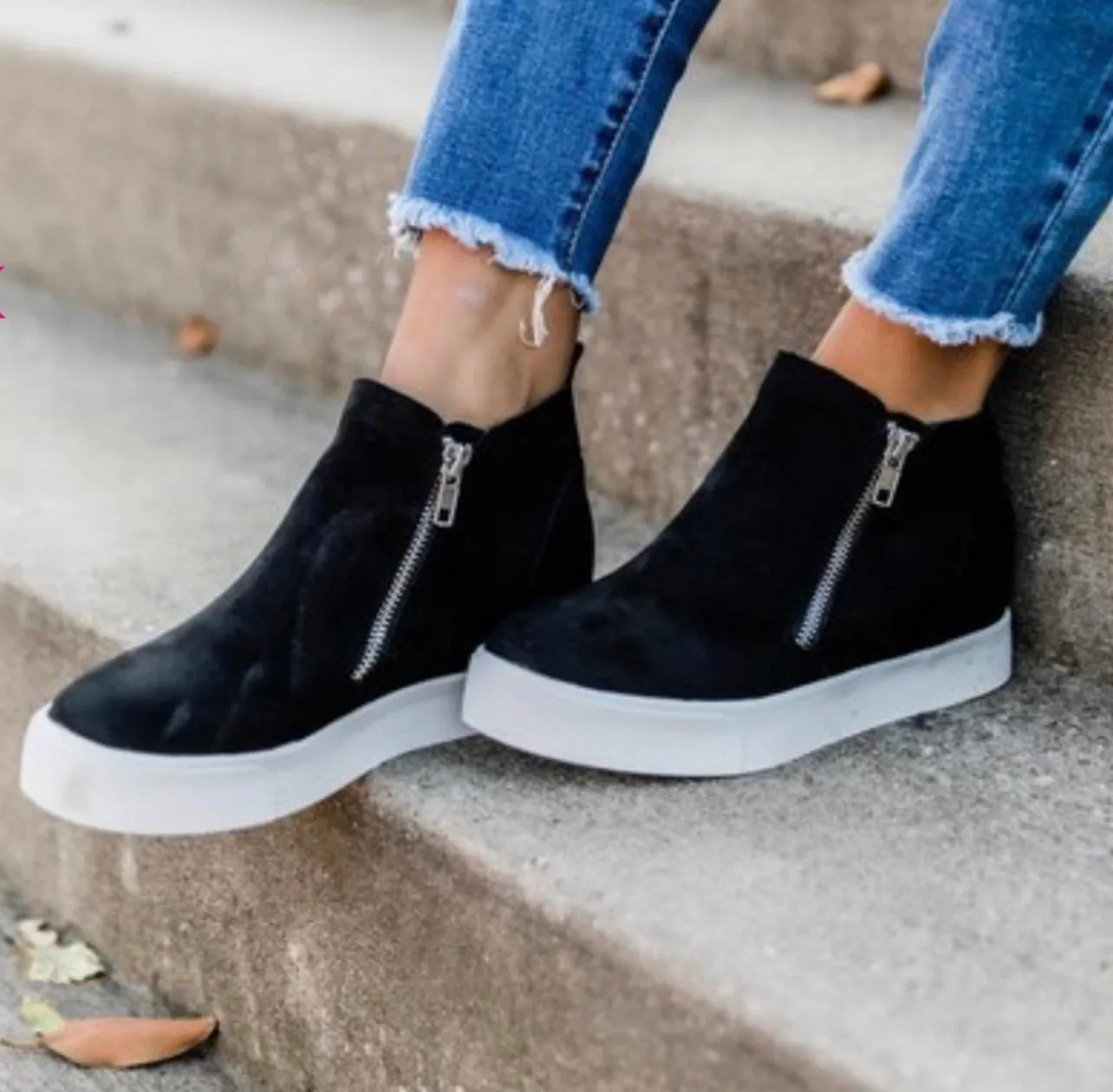 Black Micro Suede Hidden Wedge Sneaker Size 10 - Image 2